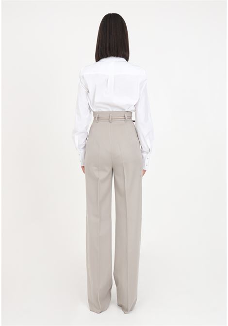 Beige women's belted trousers in straight cut wool MAX MARA | 2361360633600013